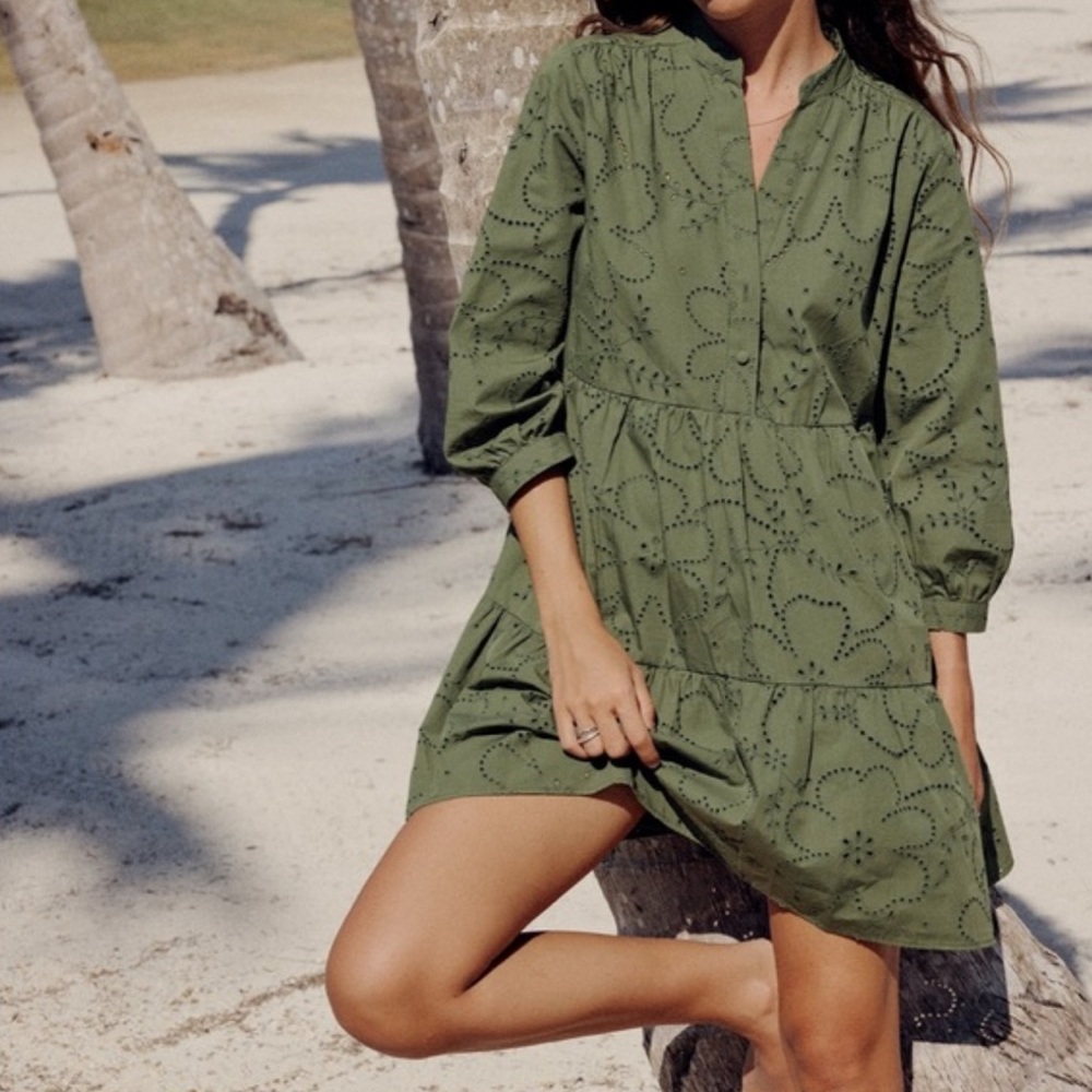 Zara Olive Green Eyelet Dress